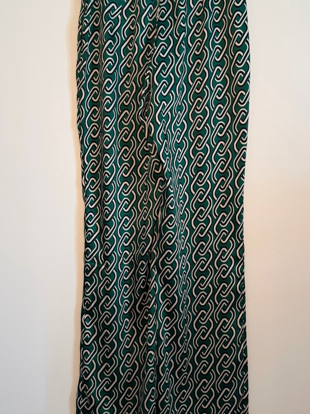 Mango Teal and Black Chain-Print Wide-Leg Trousers